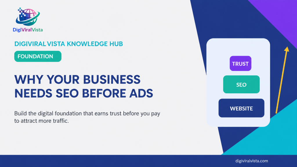 Featured image showing website, SEO, and trust as the foundation before paid advertising