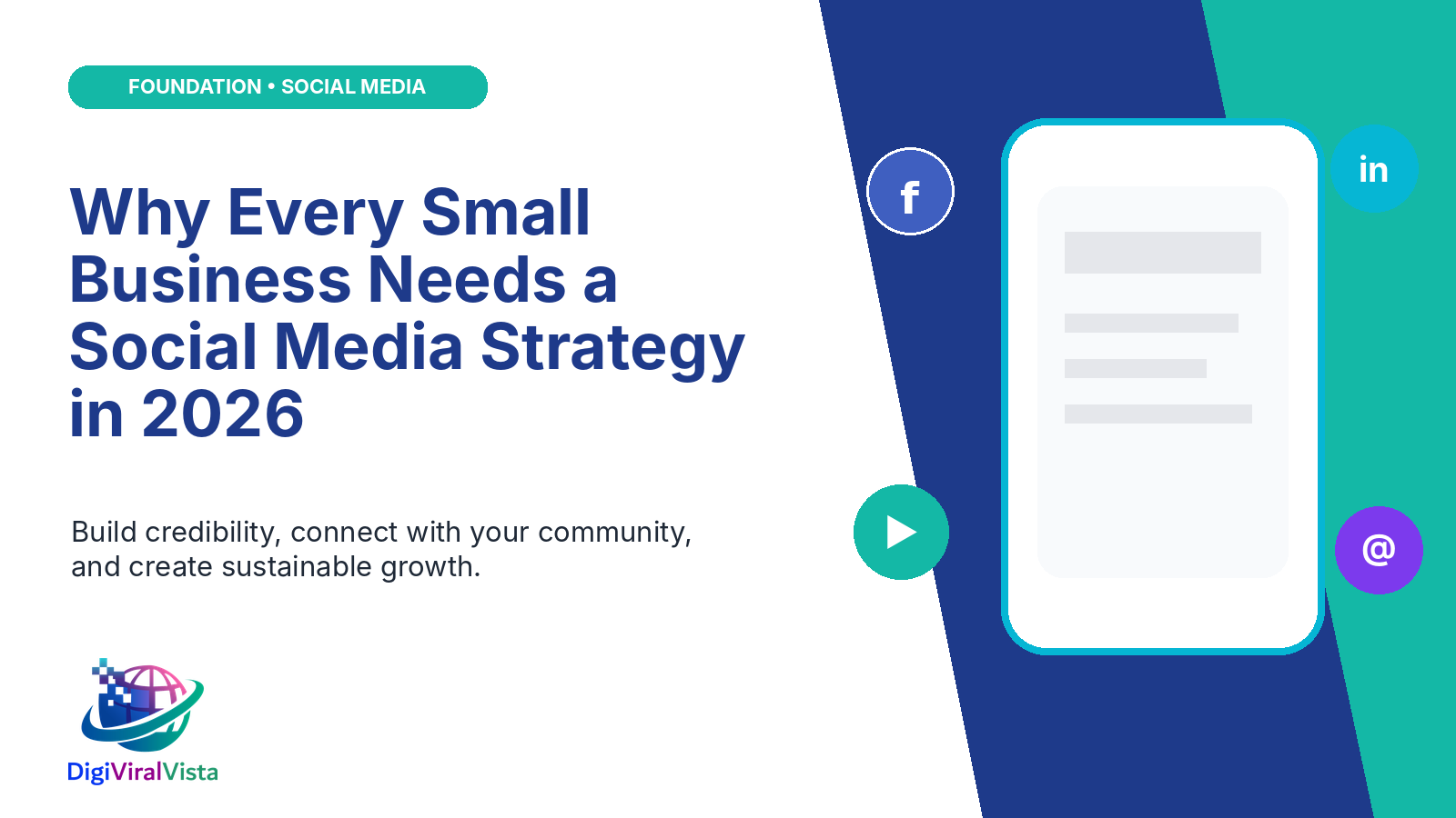 Featured graphic for Why Every Small Business Needs a Social Media Strategy in 2026, showing a mobile social media interface and strategy icons.